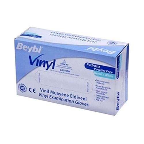 Beybi Vinyl Pudrasız Beyaz Muayene Eldiveni 100’lü L Beden